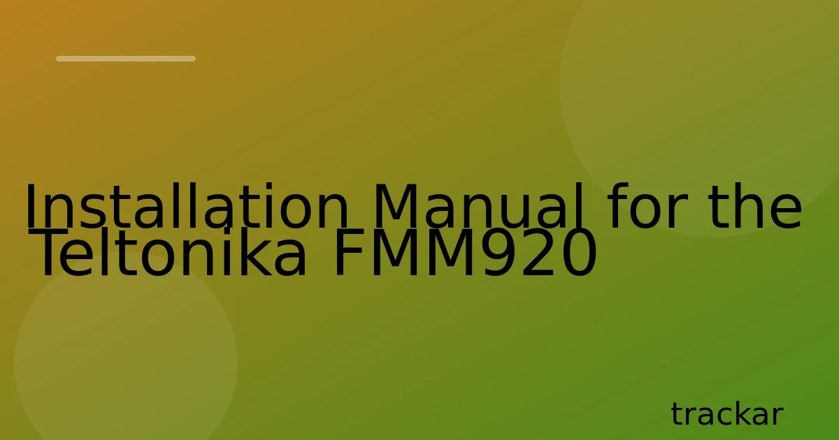 Installation Manual for the Teltonika FMM920
